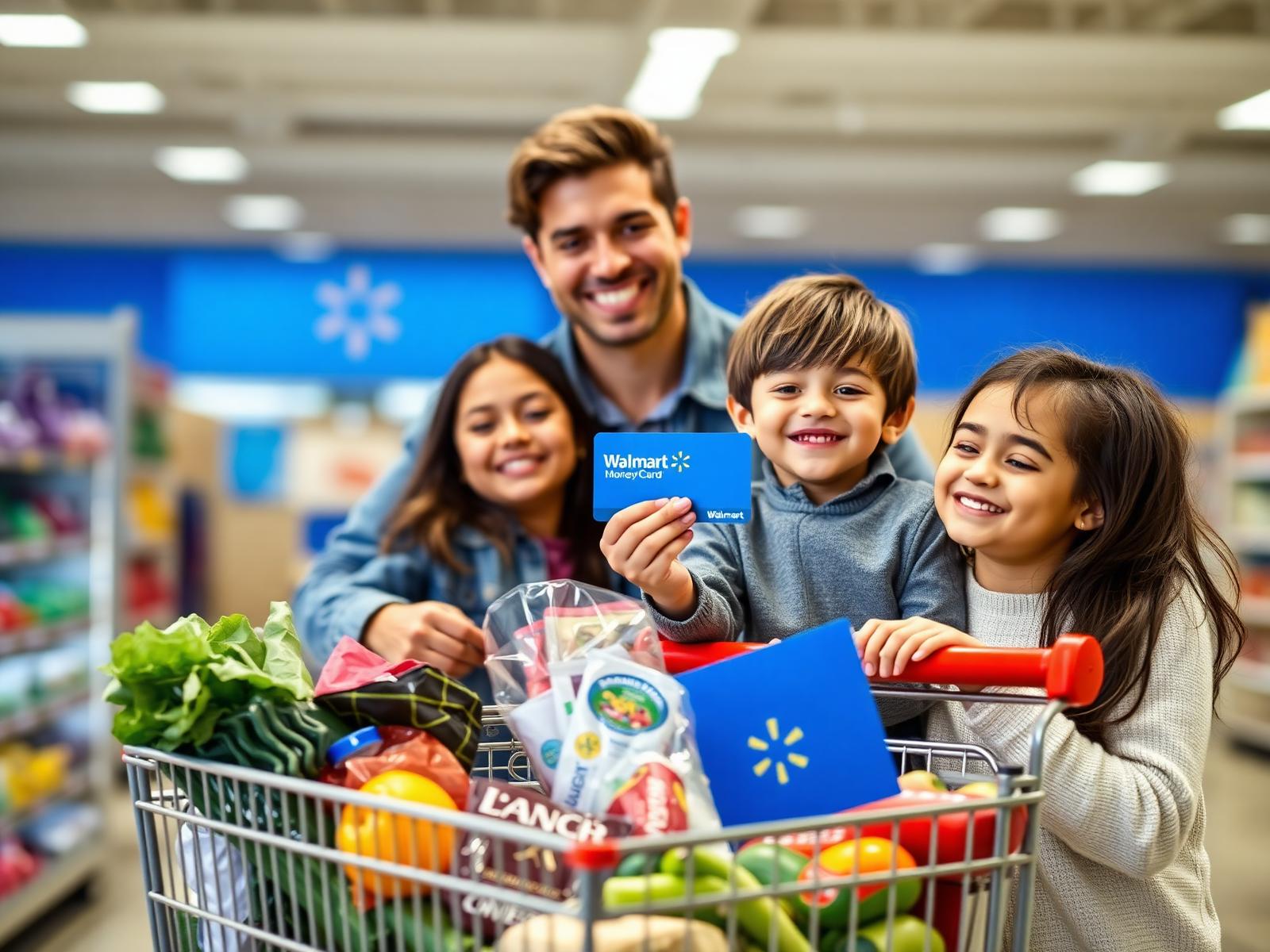 Family shopping at Walmart with the MoneyCard